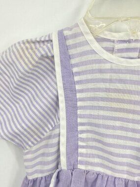 Petite Gamine Vintage Girls Dress Purple White Stripe Faux Apron Cottagecore 6